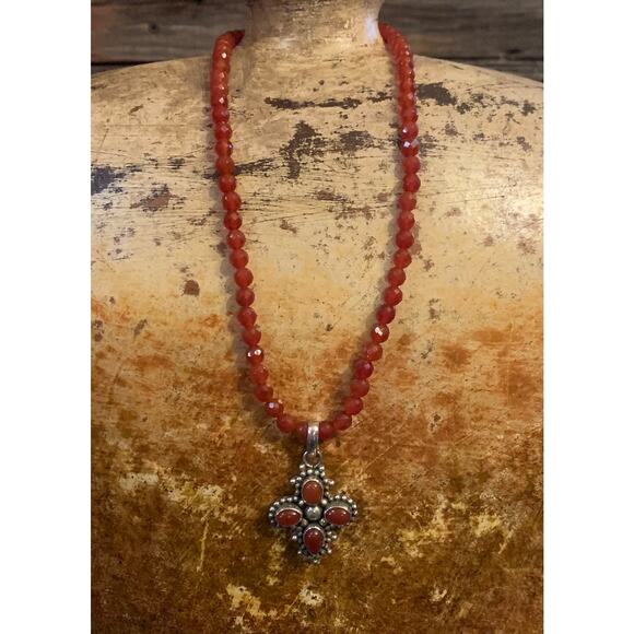 Carnelian Agate and Sterling Silver Pendant and Necklace - Picture 3 of 10